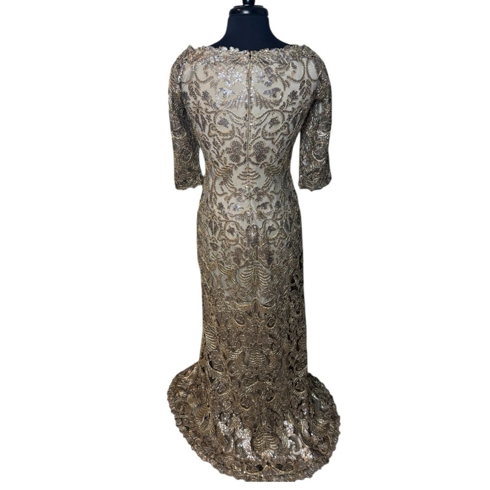Tadashi Shoji Jemison Champagne Latte Sequin Embroidered Gown Dress Size 8 - Picture 3 of 7